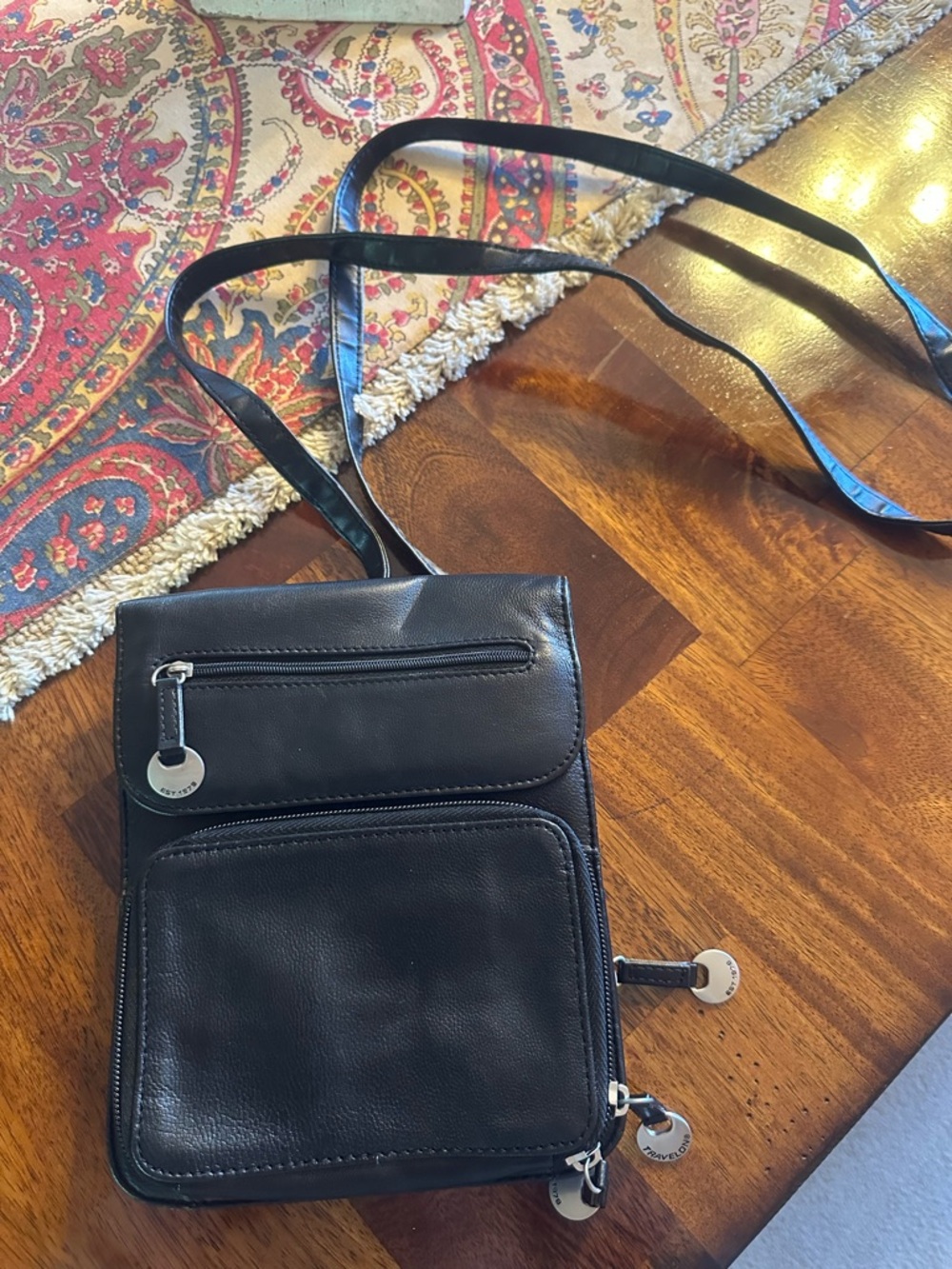 Travelon Black Leather Crossbody Bag, used once